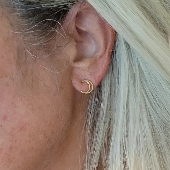 Crescent Moon Stud Earrings, Choice of Color - Picture 4 of 7
